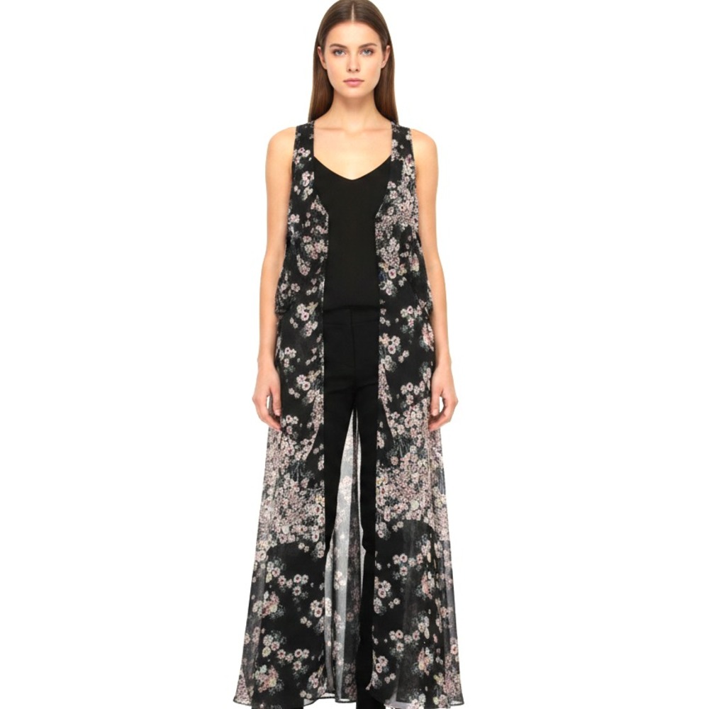 ZARA Trafaluc CHIFFON FLORAL RUFFLE 1/2 Button & Open KIMONO TOP DRESS Jacket S